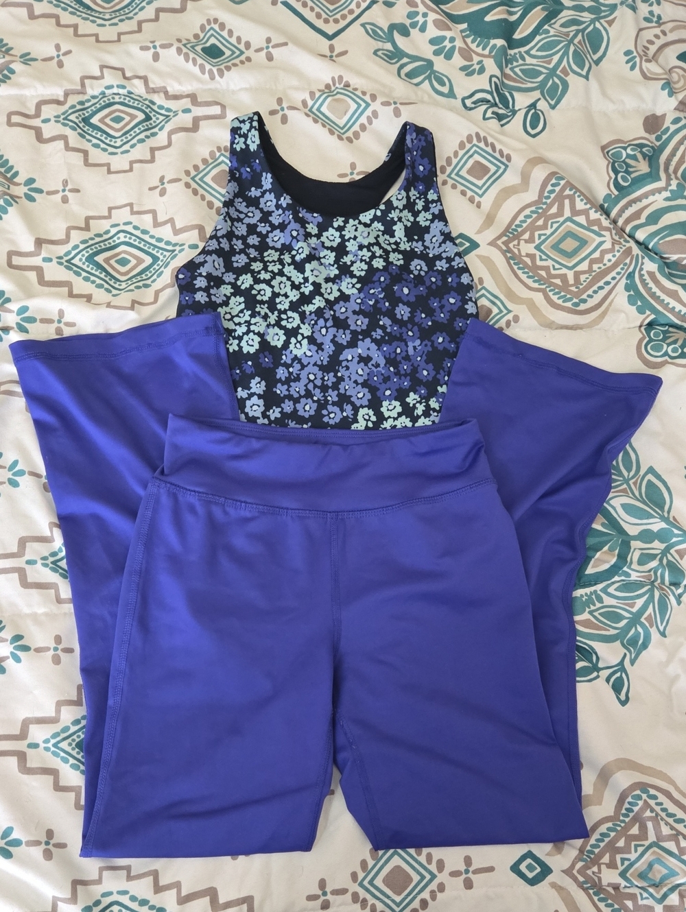 Athletic Works Purple Floral Tank with Purple Leggings